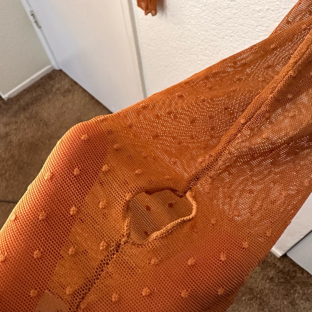 Free People x intimately. Sheer, Orange, Long Sleeve Top. Size Large. - Picture 16 of 16